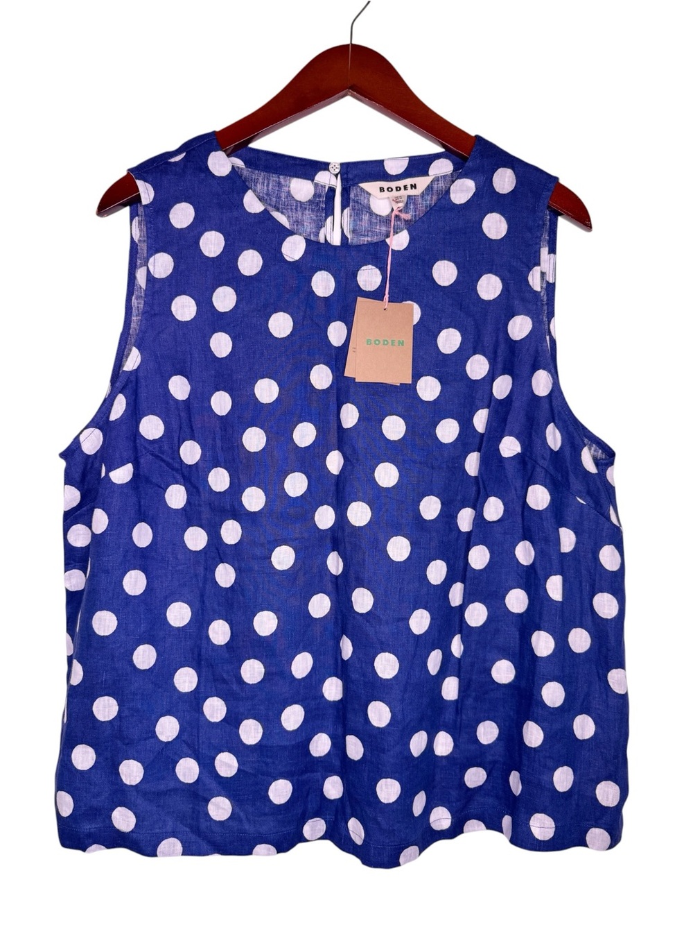 BODEN NWT Polka Dot Linen Sleeveless Shell Size US 14 in Blue Dot - Picture 2 of 14